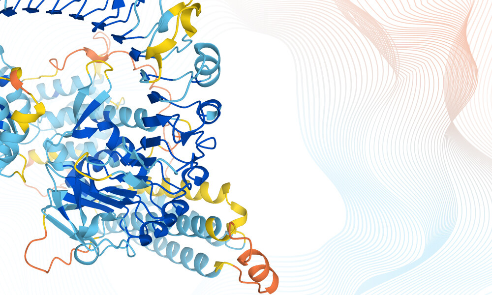 Protein structures are depicted as colourful ribbons