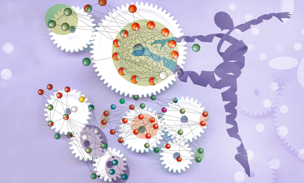 Graphic representation with mix of molecules, dna representation and other biologic symbols