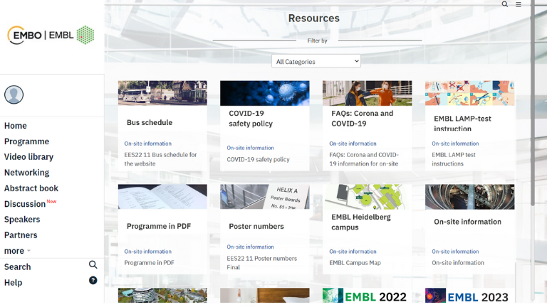 preview of the online conference platform - resources page
