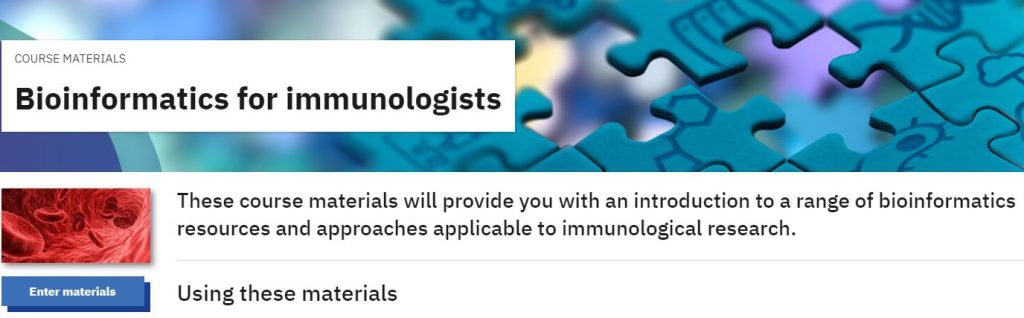 A screenshot of the EMBL-EBI course website for bioinformatics for immunologists and its course materials
