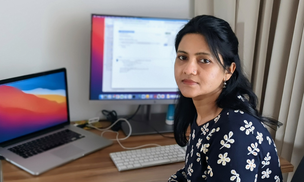 Deepti Kundu, scientific curator at EMBL-EBI at her desk.