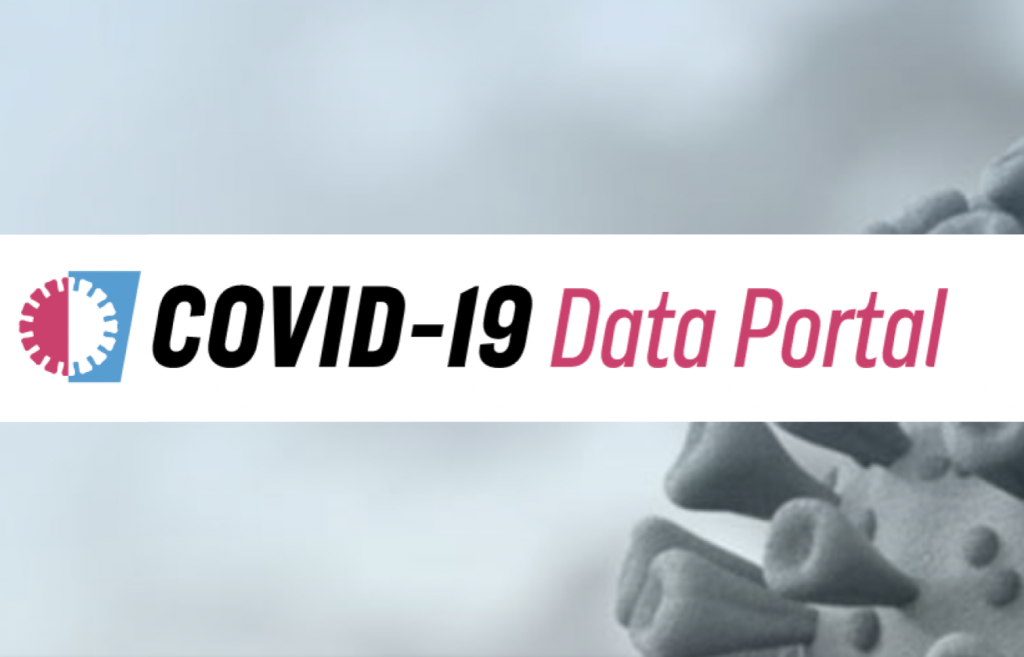 COVID-19 Data Portal logo on the background of a coronavirus