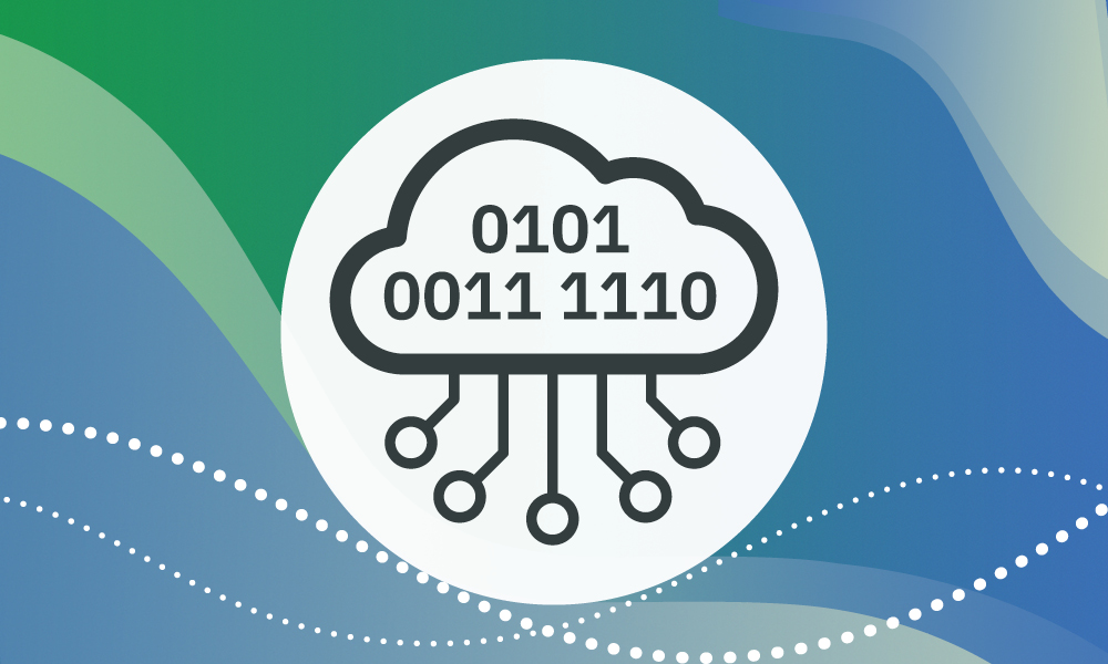 a cloud with zeros and ones plus and networking symbol representing the big data theme of the exhibition