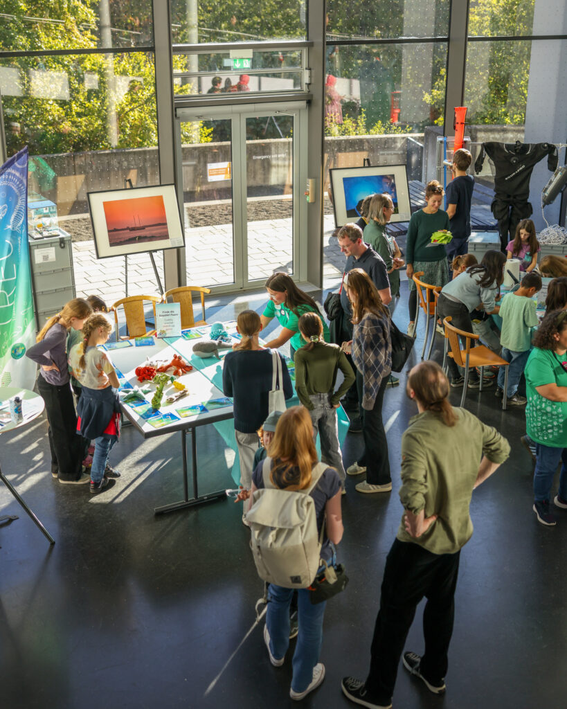 Besucher erkunden die Mitmachen-Stationen des Festivals. 