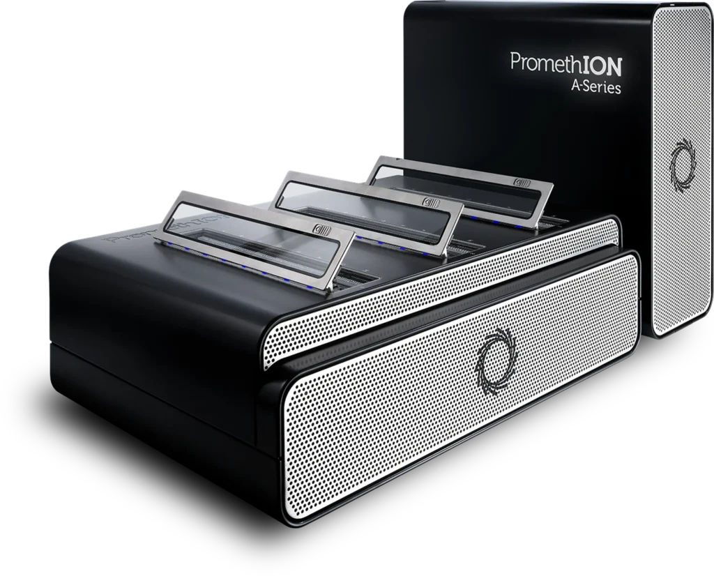Photo of an PromethION 24 A100 sequencing platform.
