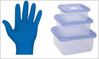 glove and plastic boxes