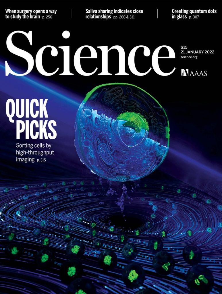 Cover for Jan 21, 2022 issue of Science Magazine. Cover story by Schraivogel et al.