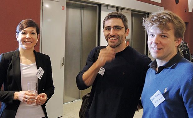 Judith Zaugg, EMBL Heidelberg group leader; Andrea Picco, Postdoc, University of Geneva (EMBL Heidelberg, Postdoc, 2008-2015); Peter Blattmann, Postdoc, ETH Zurich (EMBL Heidelberg, PhD Student, 2008-2013). PHOTO: EMBL/Mehrnoosh Rayner