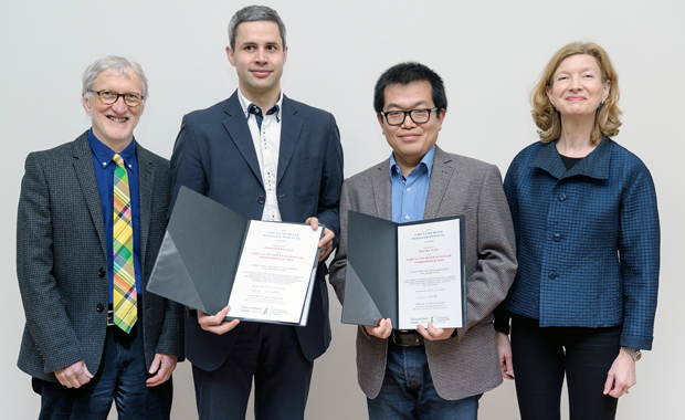 From left to right: Iain Mattaj, Edward Lemke, Hai-Kun Liu, and Hannah Monyer at the ceremony of the Chica and Heinz Schaller Research Award. PHOTO: CHS Stiftung