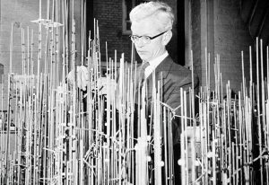 John Kendrew with model of myoglobin in progress. © MRC Laboratory of Molecular Biology