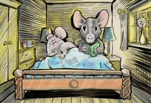 Illustration of two mice with different sleeping preferences.