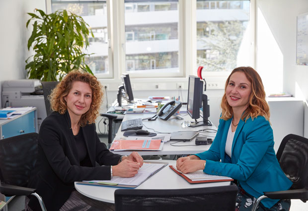 A photo of Jana Pavlic and Plamena Markova, EMBL’s Joint Heads of Government and EU Relations. PHOTO: Hugo Neves/EMBL Photolab