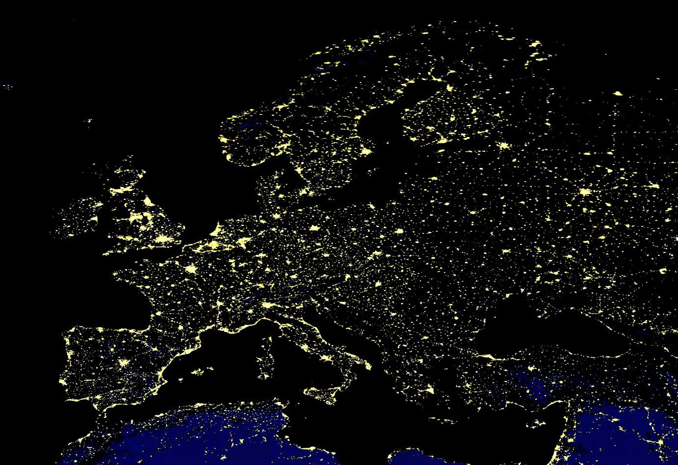 Europe at night viewed from space