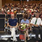 Left to right: Iain Mattaj, his wife Ailsa, and first ever PhD student, Graham Tebb, enjoyed the show from the front row. PHOTO: Photolab /EMBL