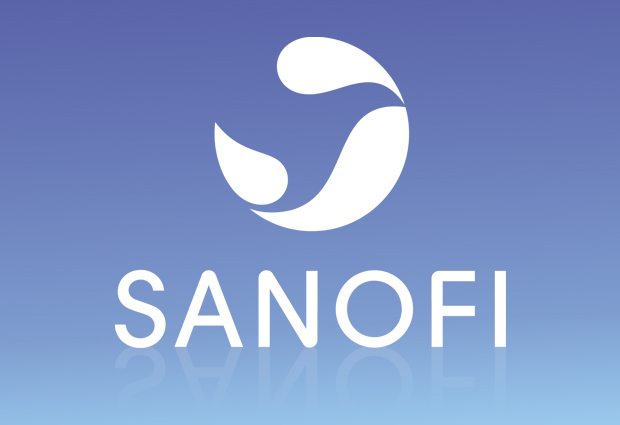 Sanofi logo on blue background