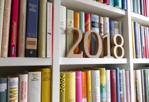 Year 2018 standing on library shelf