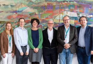 group photo of Janna Saarela, Mark Daly, EMBL Director General Edith Heard, former EMBL Director General Iain Mattaj, Poul Nissen, Oliver Billker