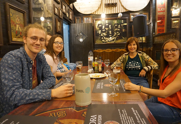 EMBL scientists in a bar for the event Pint of Science