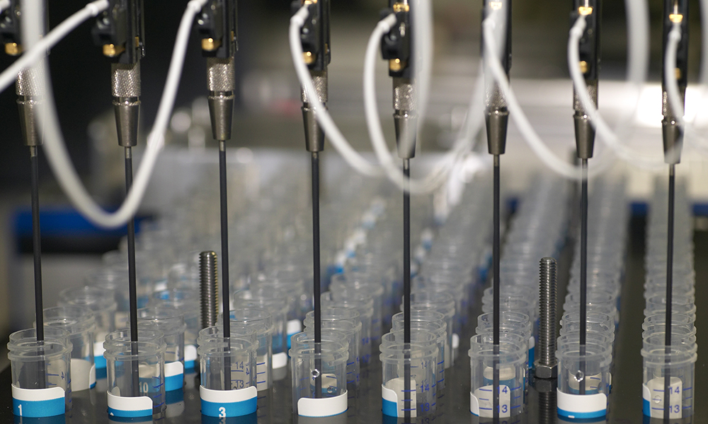 Crystallization reagents being prepared by a pipetting robot at the HTX lab.