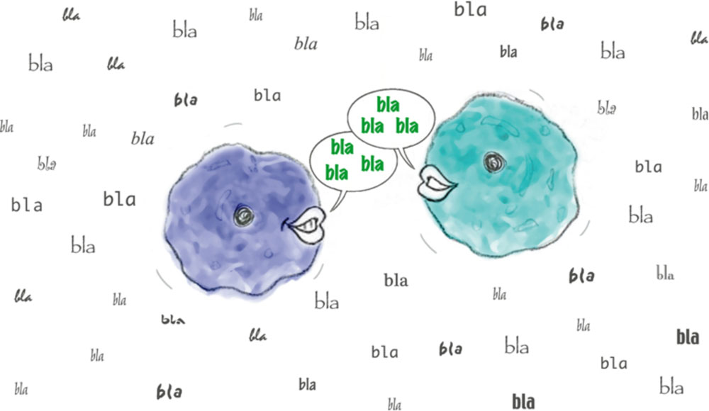 Cartoon showing cell communication