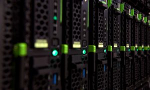 Close-up photograph of servers at EMBL Heidelberg's data centre.