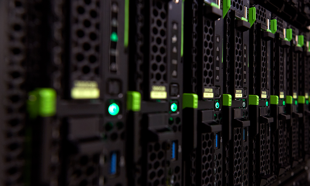 Close-up photograph of servers at EMBL Heidelberg's data centre.