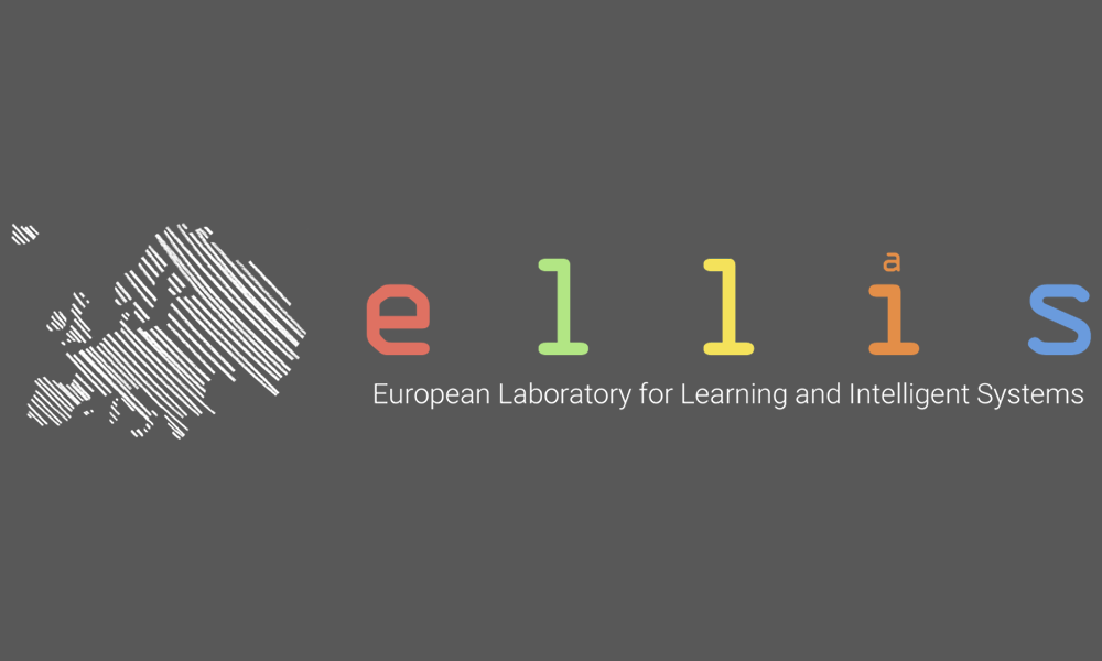 Logo of the European Laboratory for Learning and Intelligent Systems. Left: A chalkboard drawing of Europe. Right: the letters E L L I S in different colours.