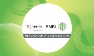 The image shows Inserm and EMBL logos and illustrates the memorandum of understanding signed between both institutions.