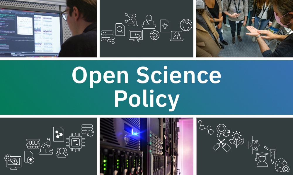 Pictures and graphics to represent different aspects of open science across EMBL