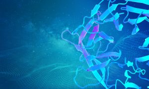 Protein structure on blue background