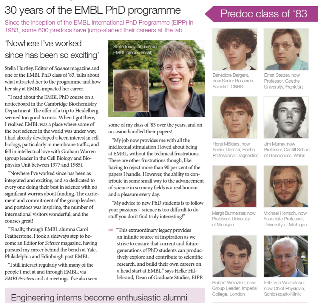 EMBLetc. clipping titled "30 years of the EMBL PhD programme"