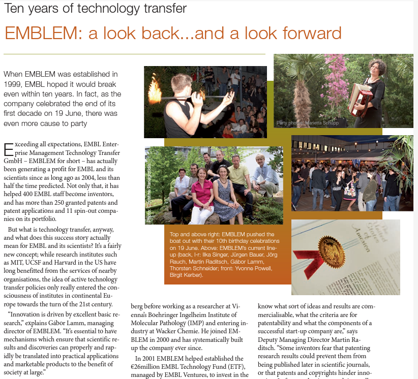 EMBLetc. clipping titled "Ten years of technology transfer -- EMBLEM: a look back... and a look forward."