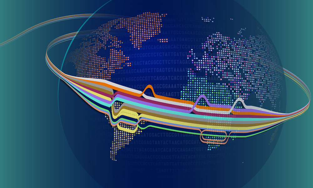 Globe with genome data from multiple people