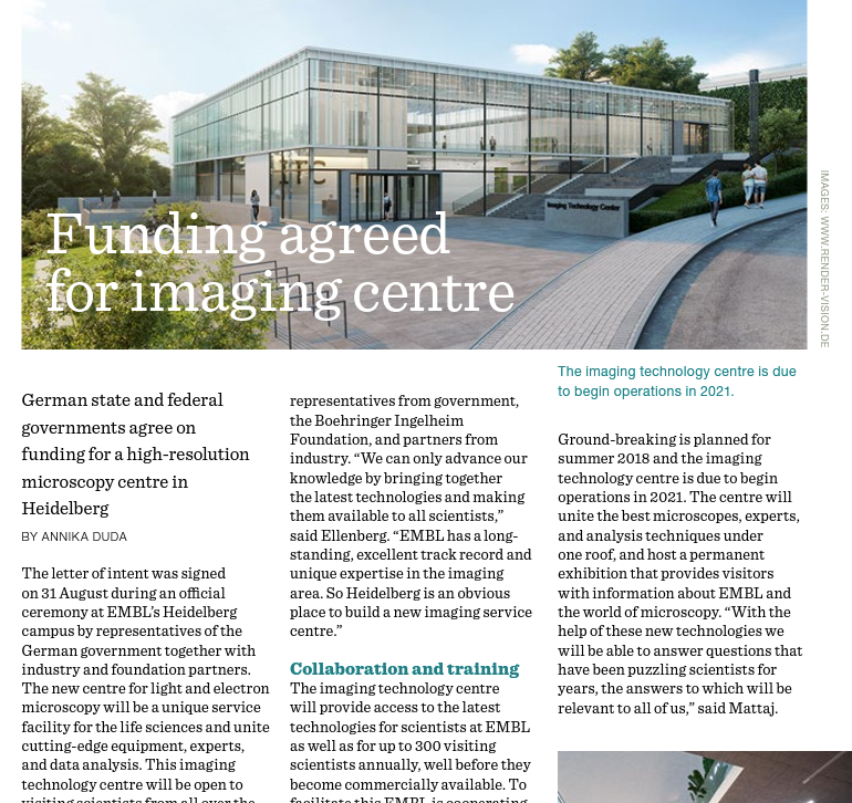 EMBLetc. clipping titled "Funding agreed for imaging centre"