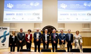 The signatories of the renewed agreement for Nordic EMBL Partnership for Molecular Medicine, from left to right: Janna Saarela (NCMM Director), Svein Stølen (Rector University of Oslo), Edith Heard (EMBL Director General), Poul Nissen (DANDRITE Director), Eika Berit (Prorector Aarhus University), Hans Adolfsson (Rector Umeå University), Oliver Billker (MIMS Director), Mark Daly (Outgoing FIMM Director), Sari Lindblom (Rector University of Helsinki).