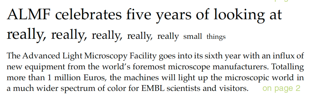 EMBLetc. clipping titled "ALMF celebrates five years of looking at really, really, really, really, really small things"