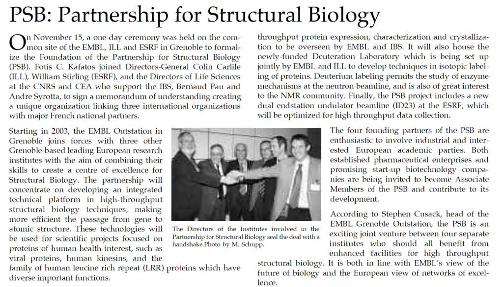 EMBLetc. clipping titled "PSB: Partnership for Structural Biology"