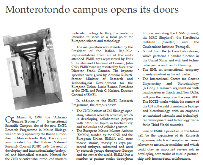 EMBLetc. clipping titled "Monterotondo campus opens its doors"