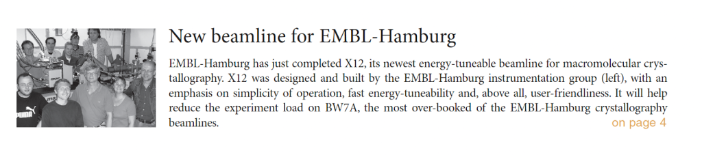 EMBLetc. clipping titled "New beamline for EMBL-Hamburg"