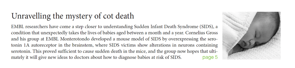 EMBLetc. clipping titled "Unravelling the mystery of cot death"