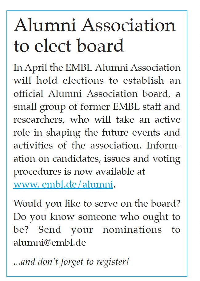 EMBLetc. clipping titled "Alumni Association to elect board"