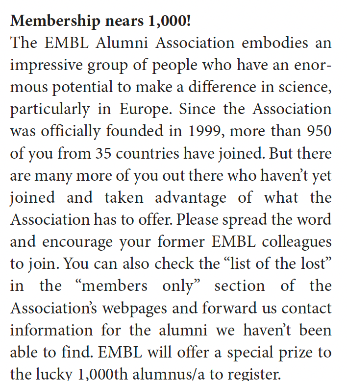 EMBLetc. clipping titled "Membership nears 1000!"