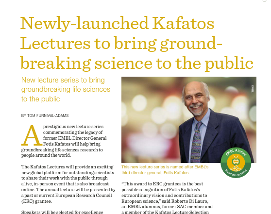 EMBLetc. clipping titled "Newly-launched Kafatos Lectures to bring ground-breaking science to the public.