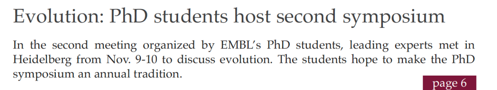 EMBLetc. clipping titled "Evoluton: PhD students host second symposium"