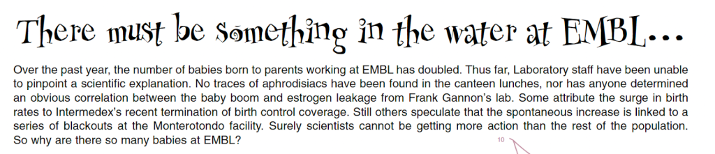 EMBLetc. clipping titled "There must be something in the water at EMBL"