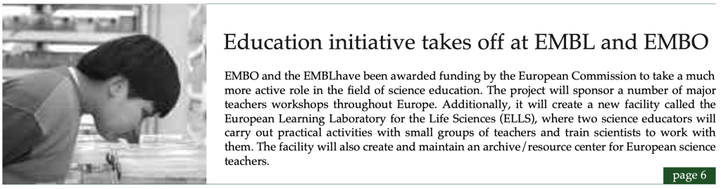EMBLetc. clipping titled "Education initiative takes off at EMBL and EMBO"