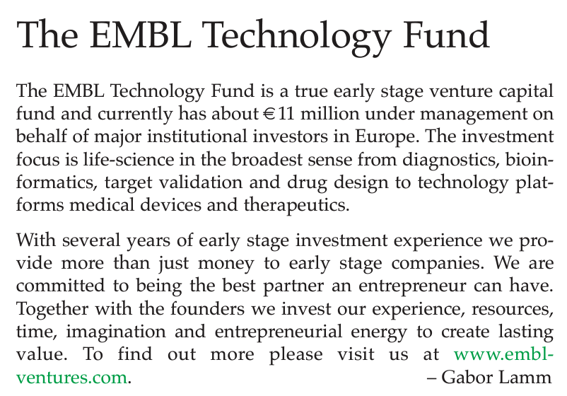 EMBLetc. clipping titled "The EMBL technology fund"