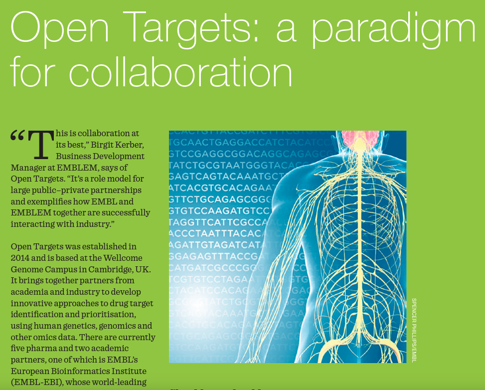EMBLetc. clipping titled "Open Targets: a paradigm for collaboration". 