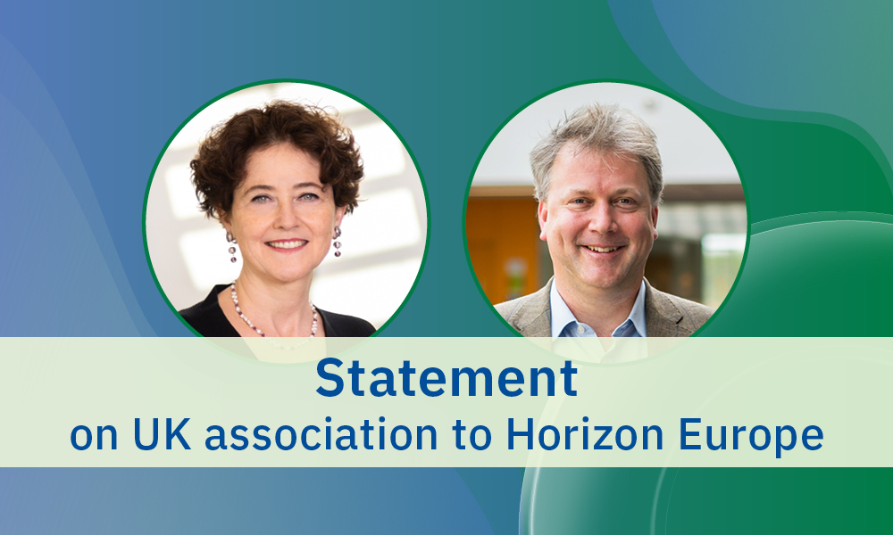 EMBL statement on UK association to Horizon Europe banner on Edith Heard and Ewan Birney photos.