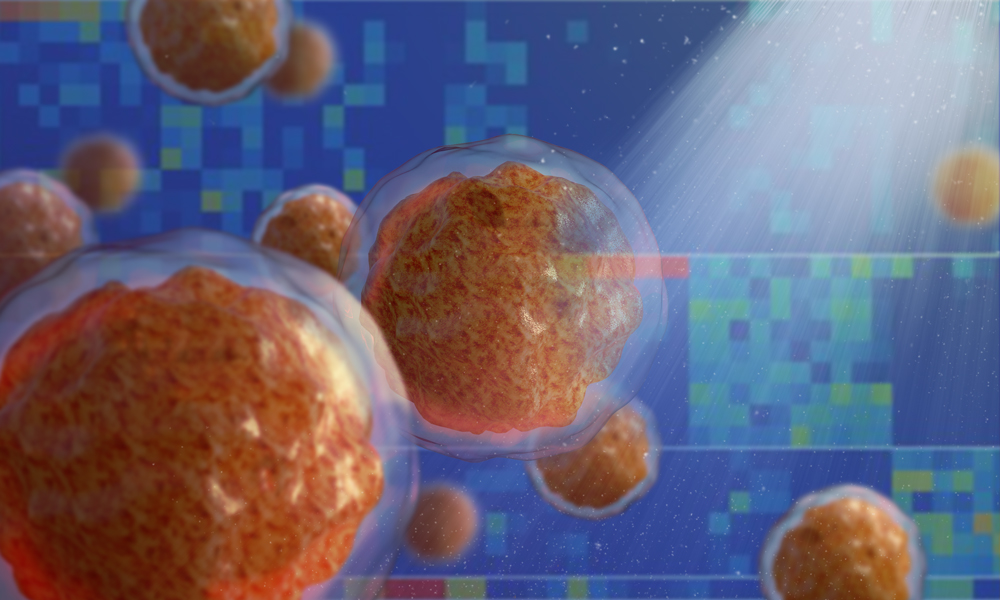 Large peach-coloured balls set against a blue background